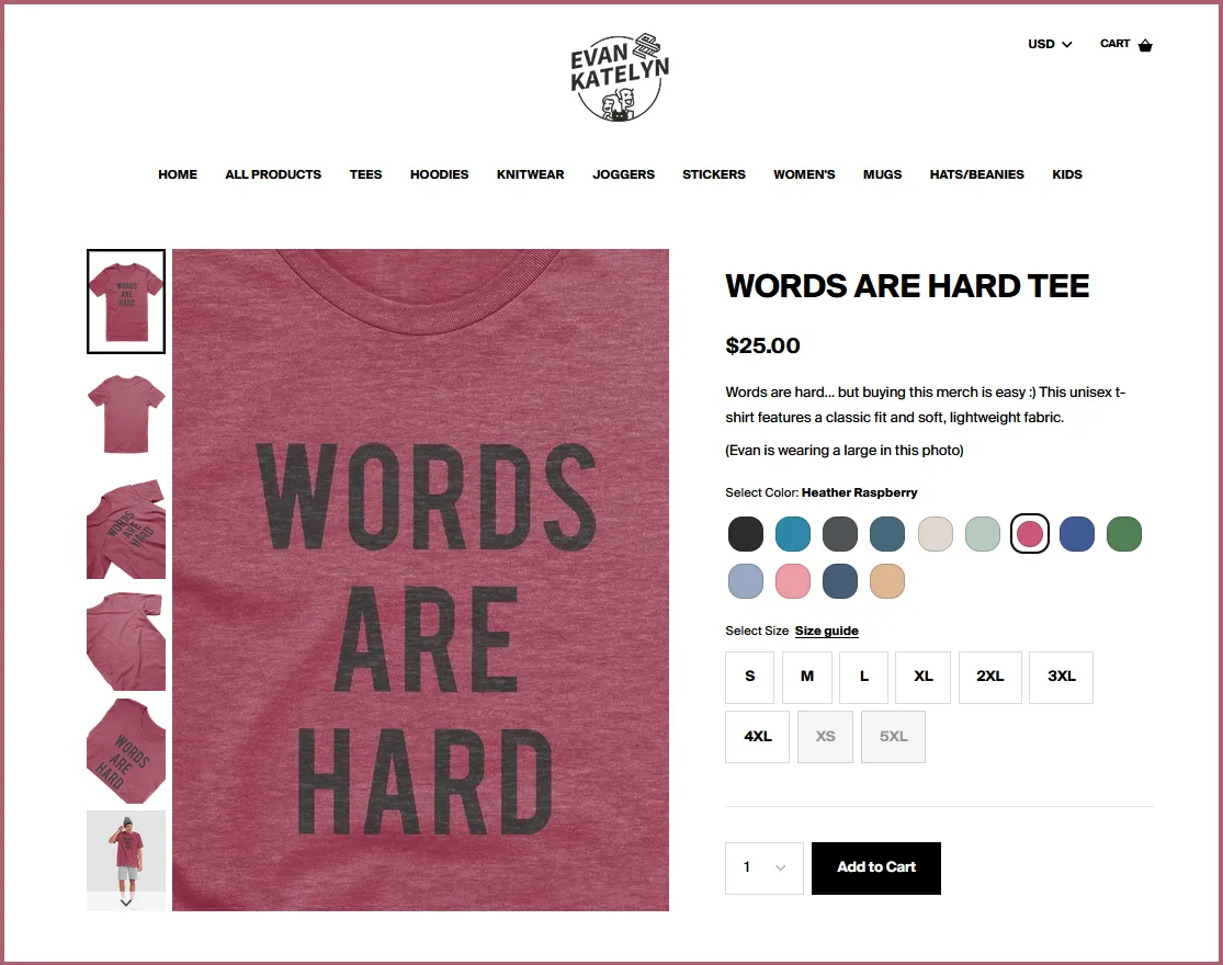 Image of simple Words Are Hard tee design on Fourthwall
