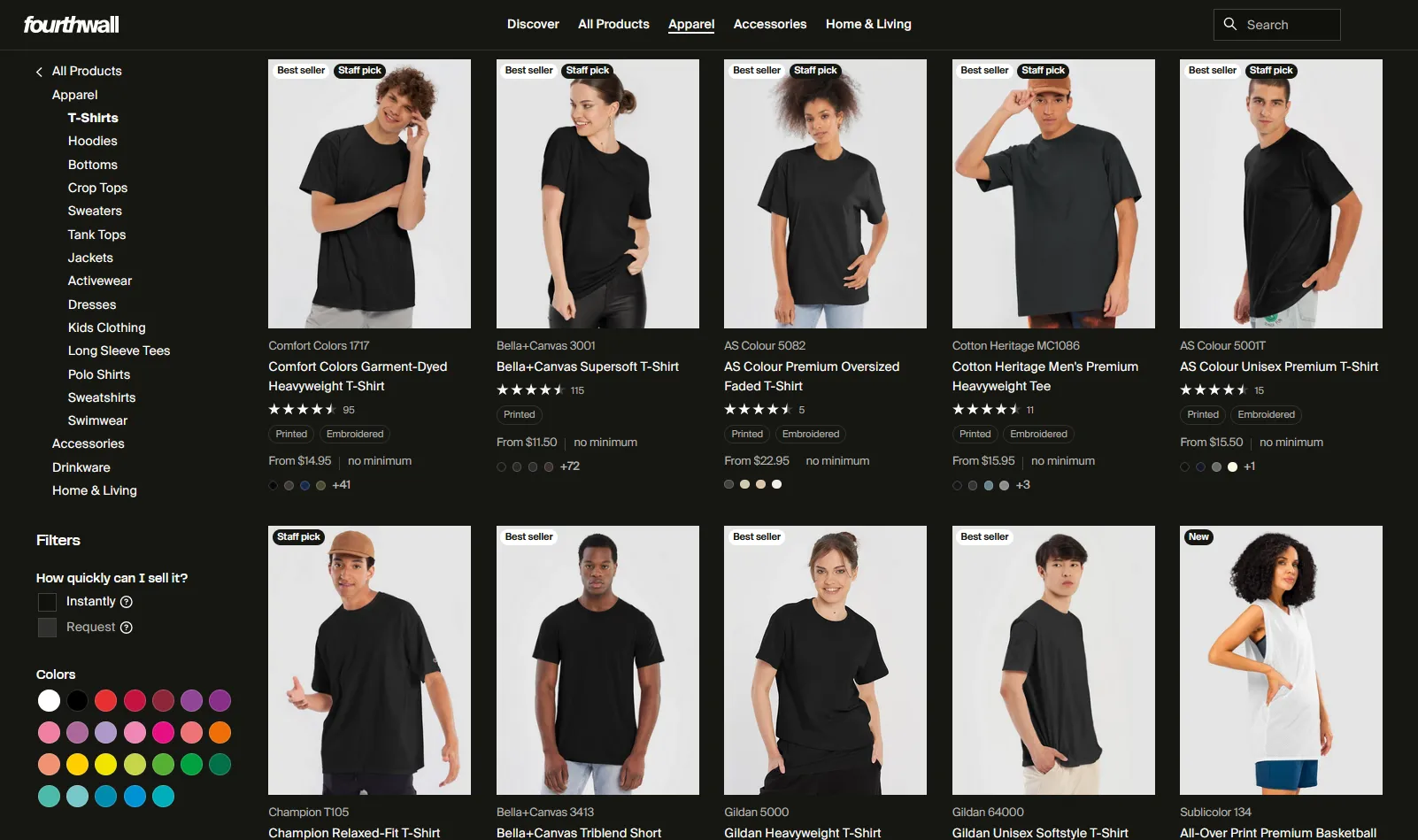 View of a variety of T-shirt styles on Fourthwall