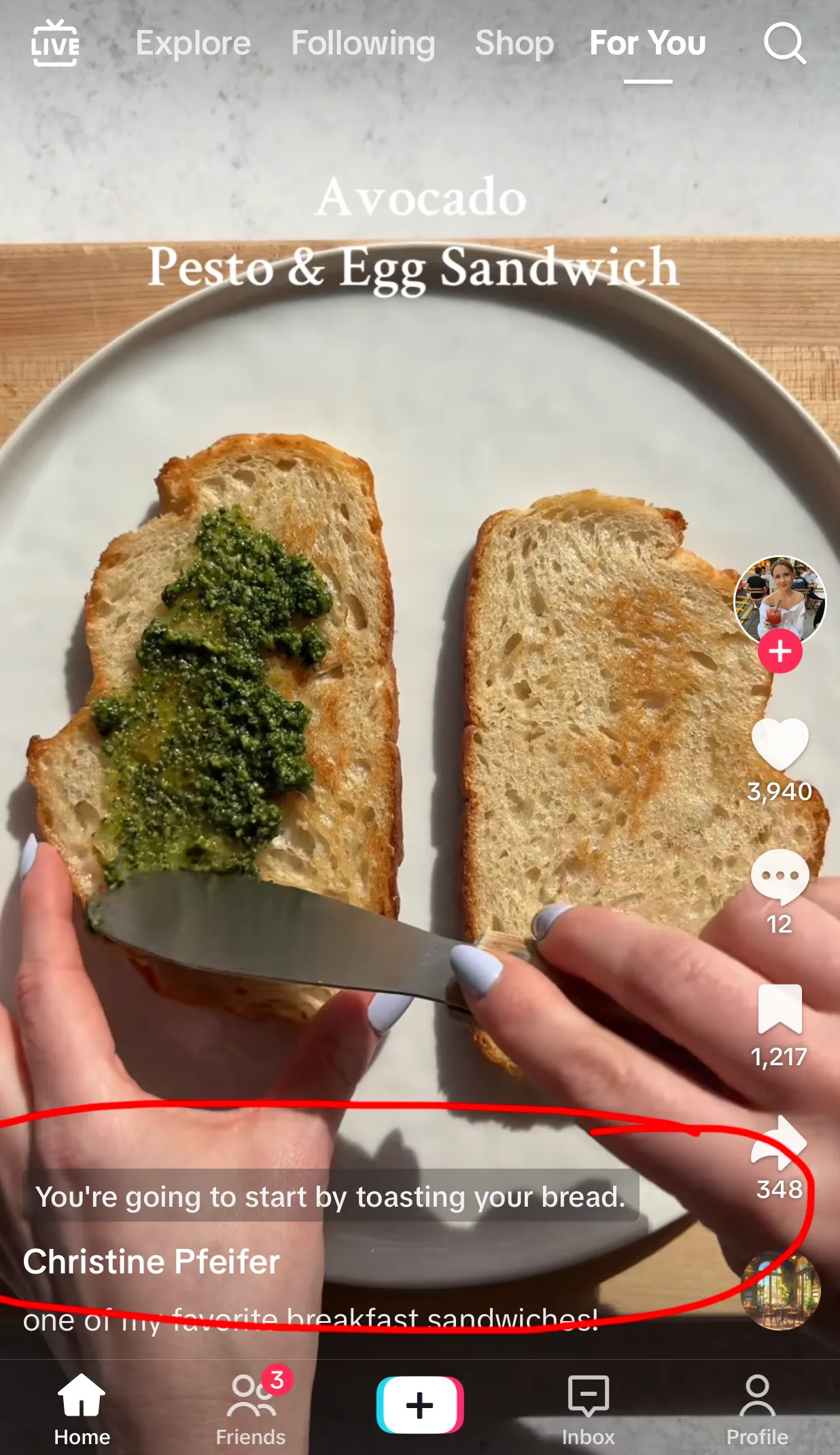 Instructional recipe TikTok about making a sandwich