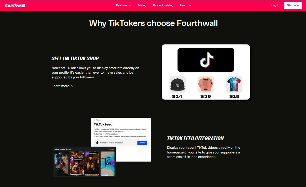 Fourthwall screenshot showing why TikTokers choose Fourthwall