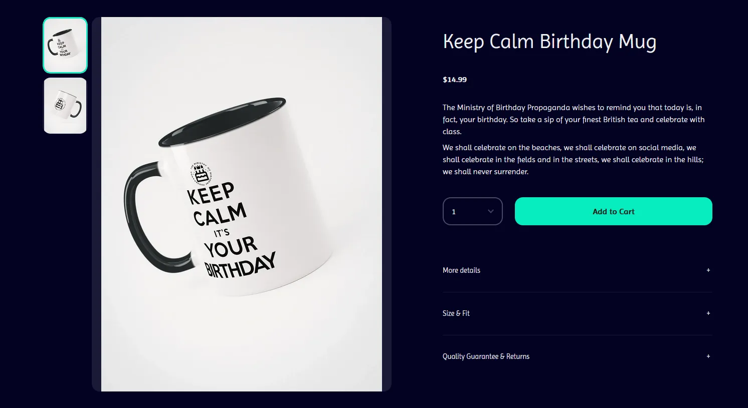 Example of a birthday themed mug