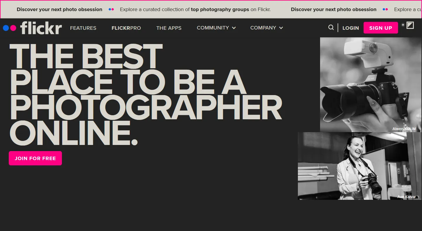 The front page of the Flickr site