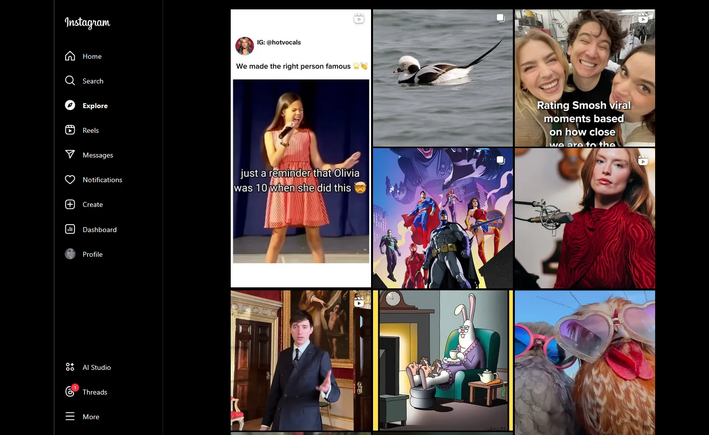 A view of the Instagram Explore page