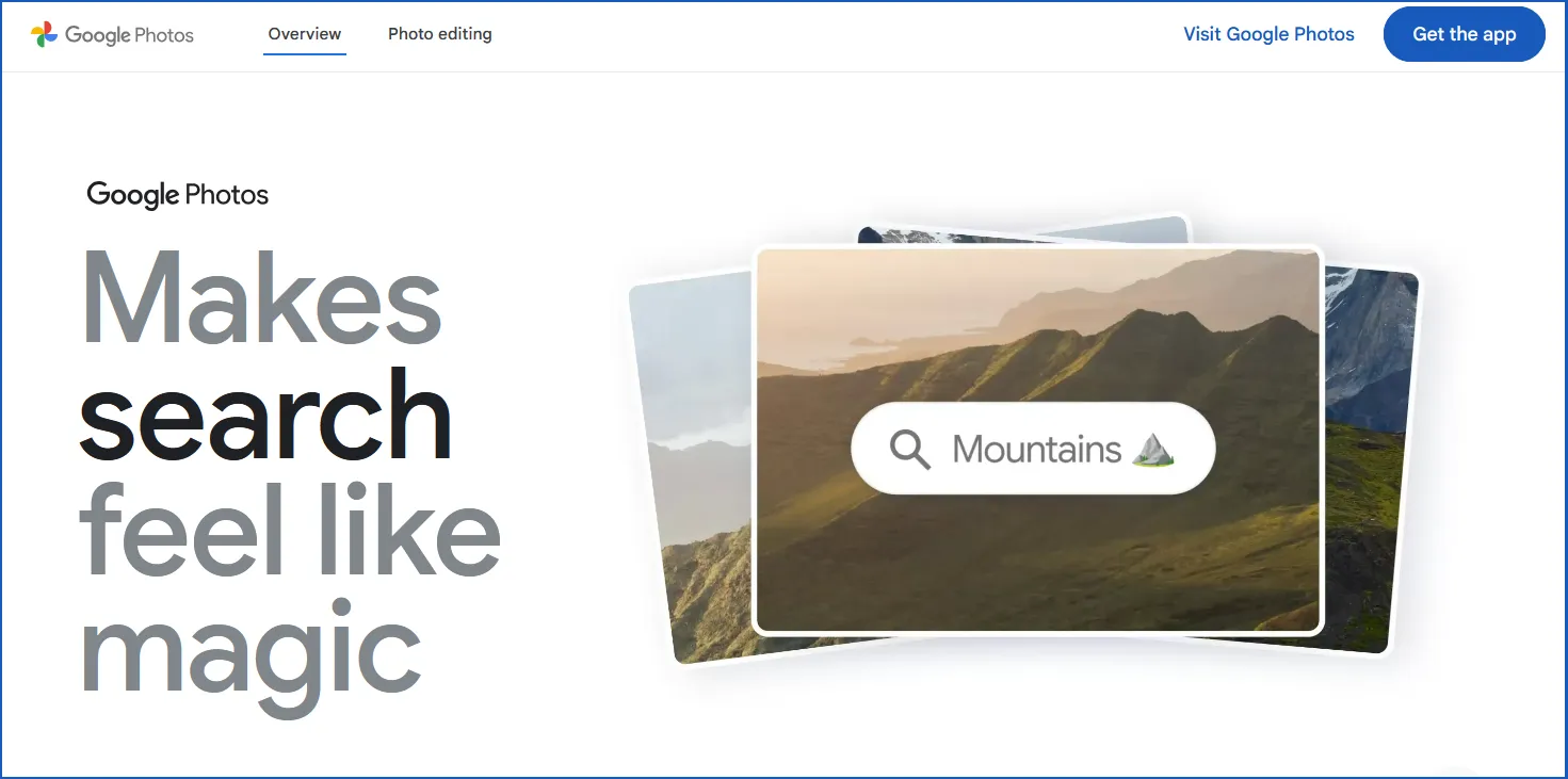A front page image of Google Photos site