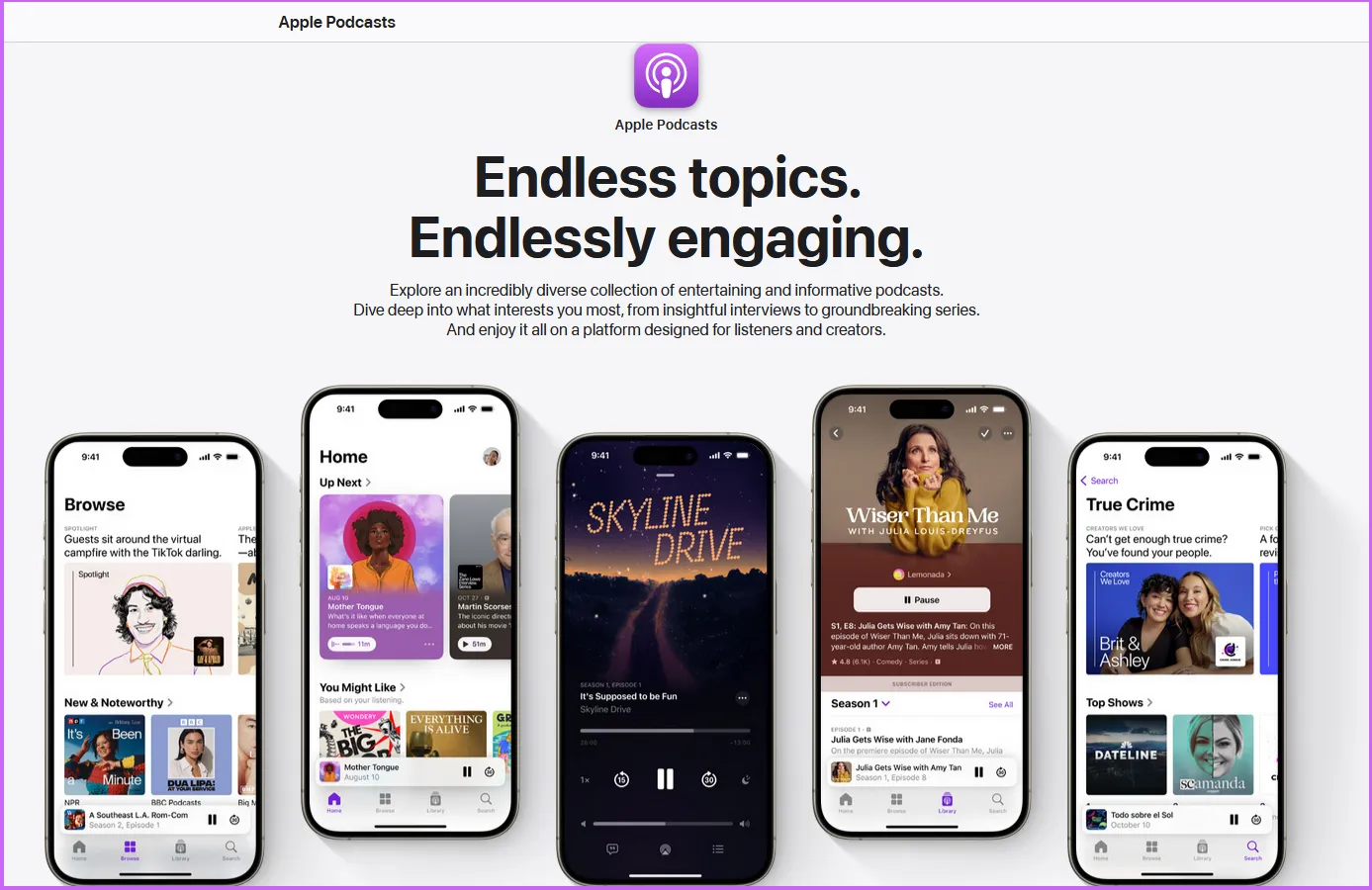 Front page of Apple Podcasts site