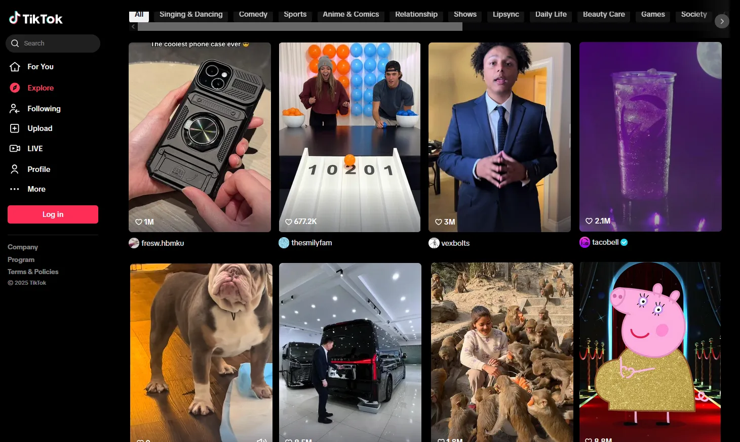 TikTok's Explore page with various TikTokers