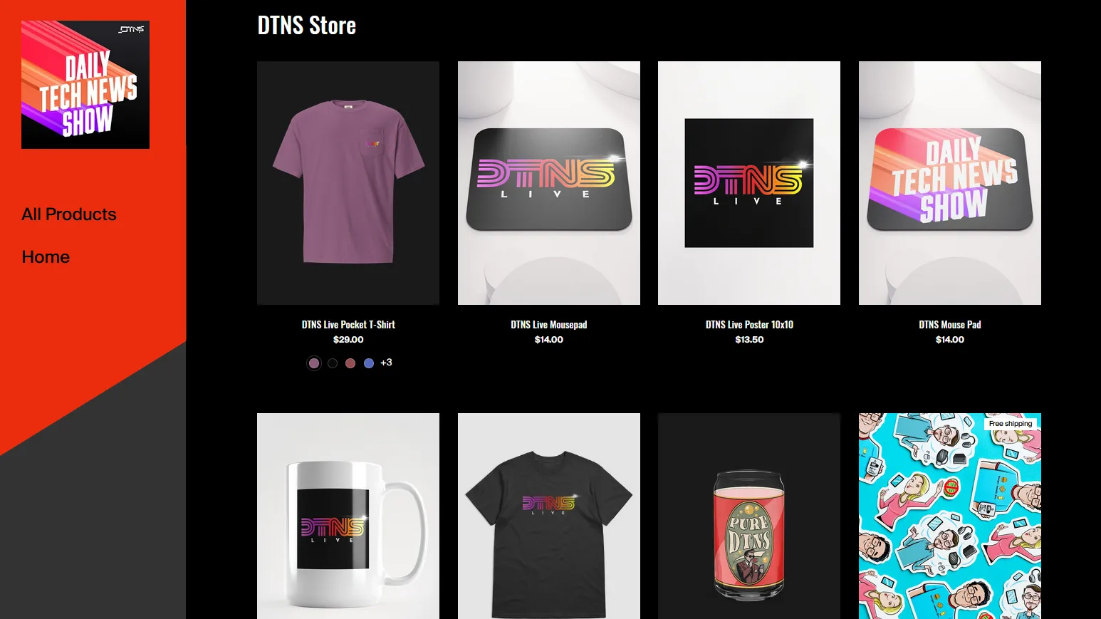 Screenshot of DTNS Fourthwall store