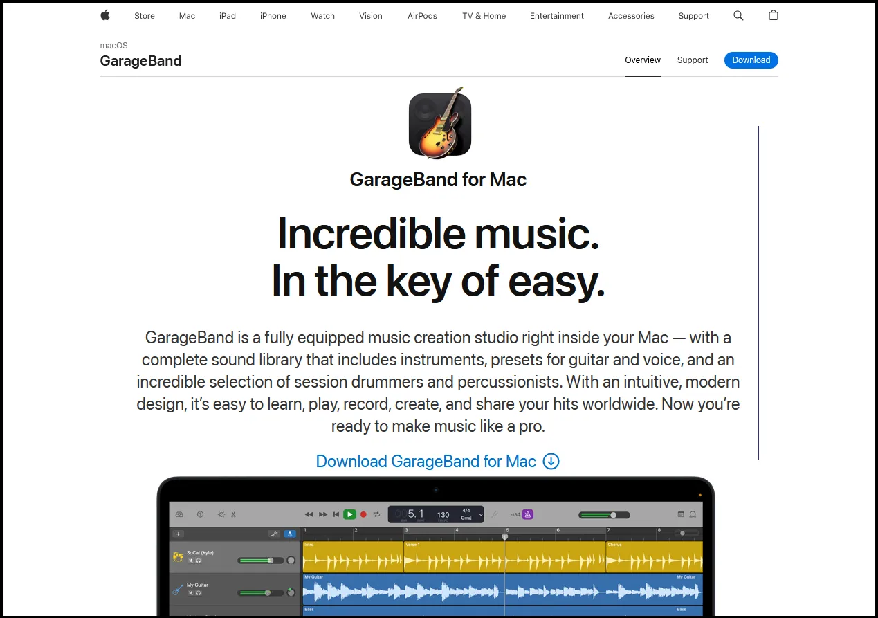 GarageBand webpage