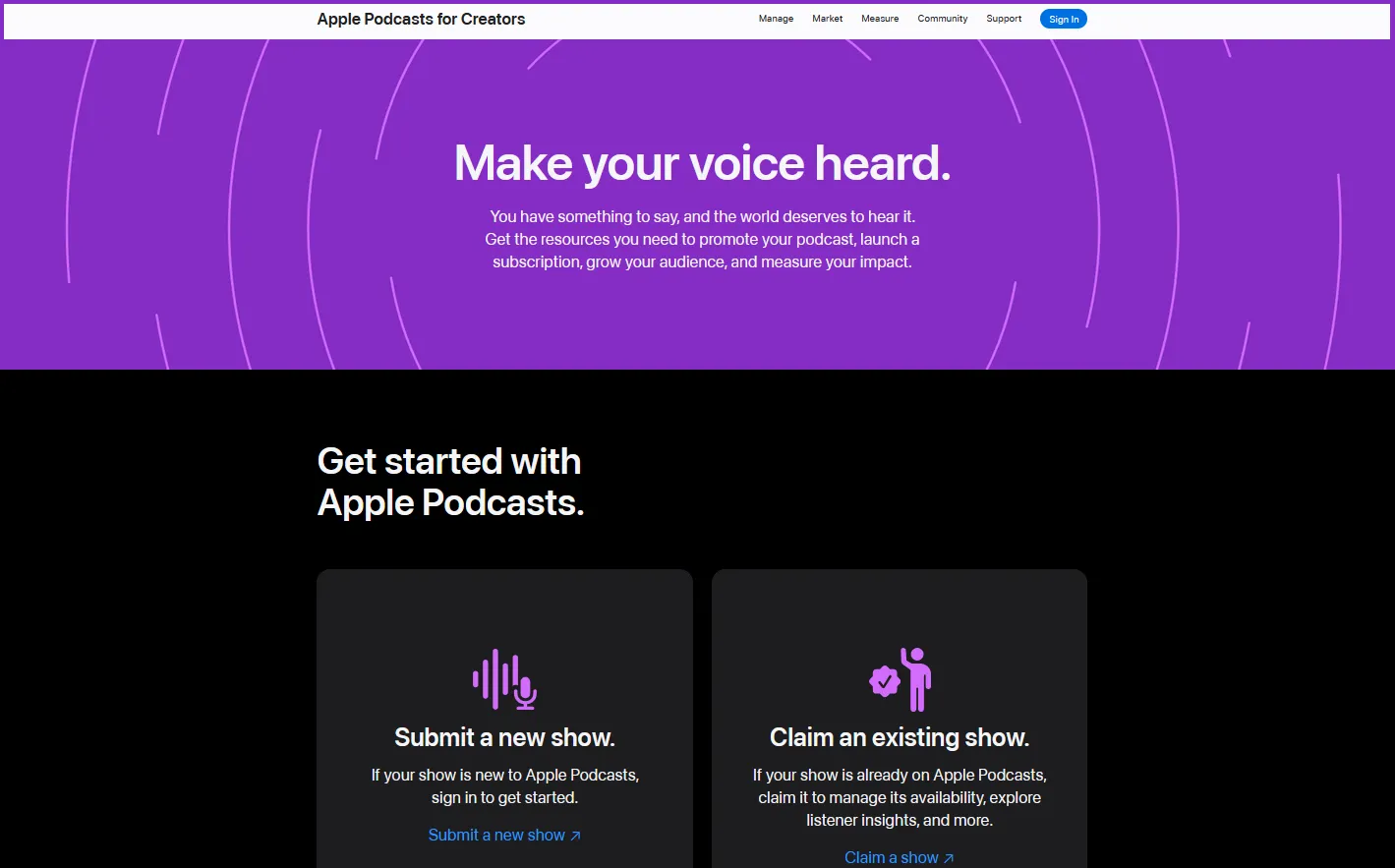 Apple podcasts webpage