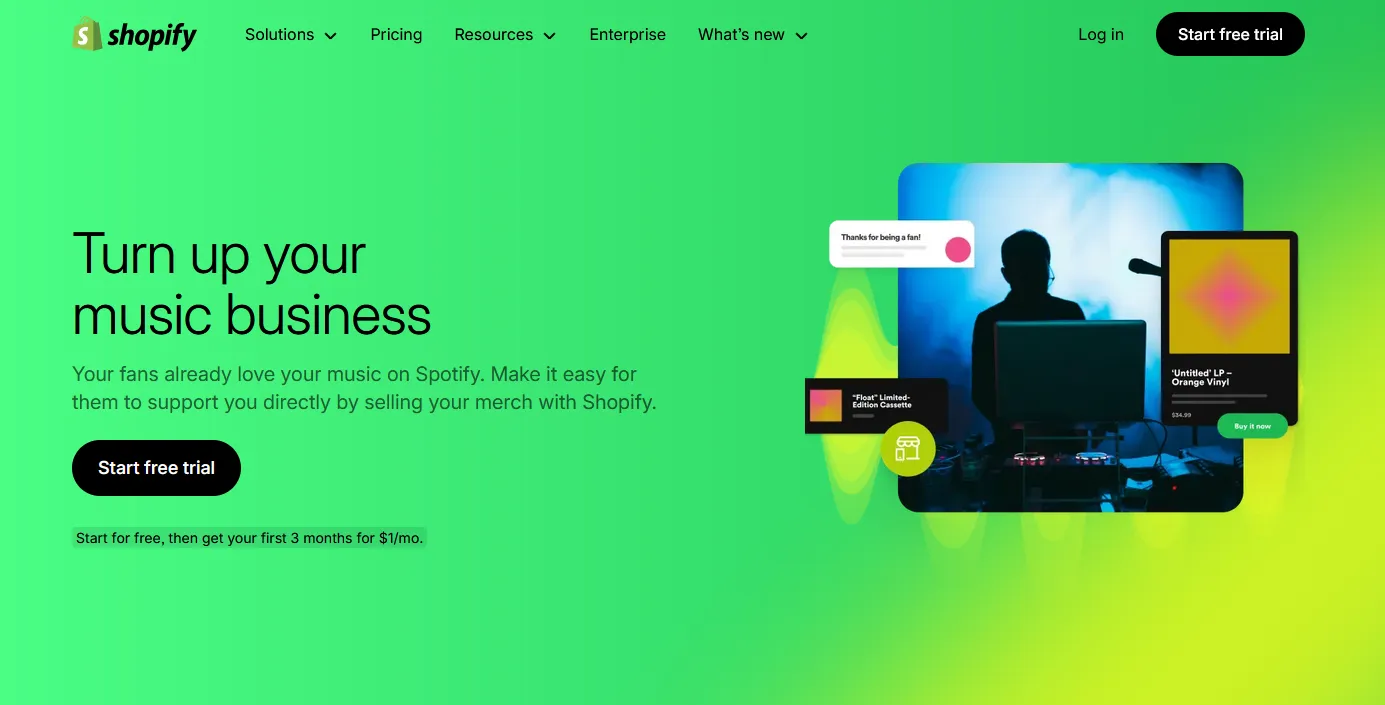 Shopify band merch page