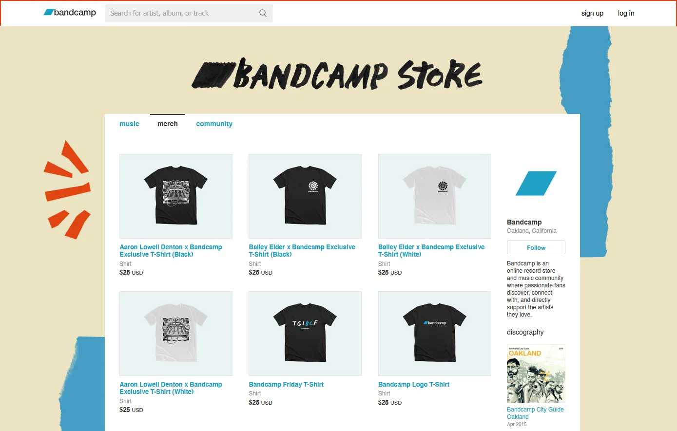 Bandcamp merch page