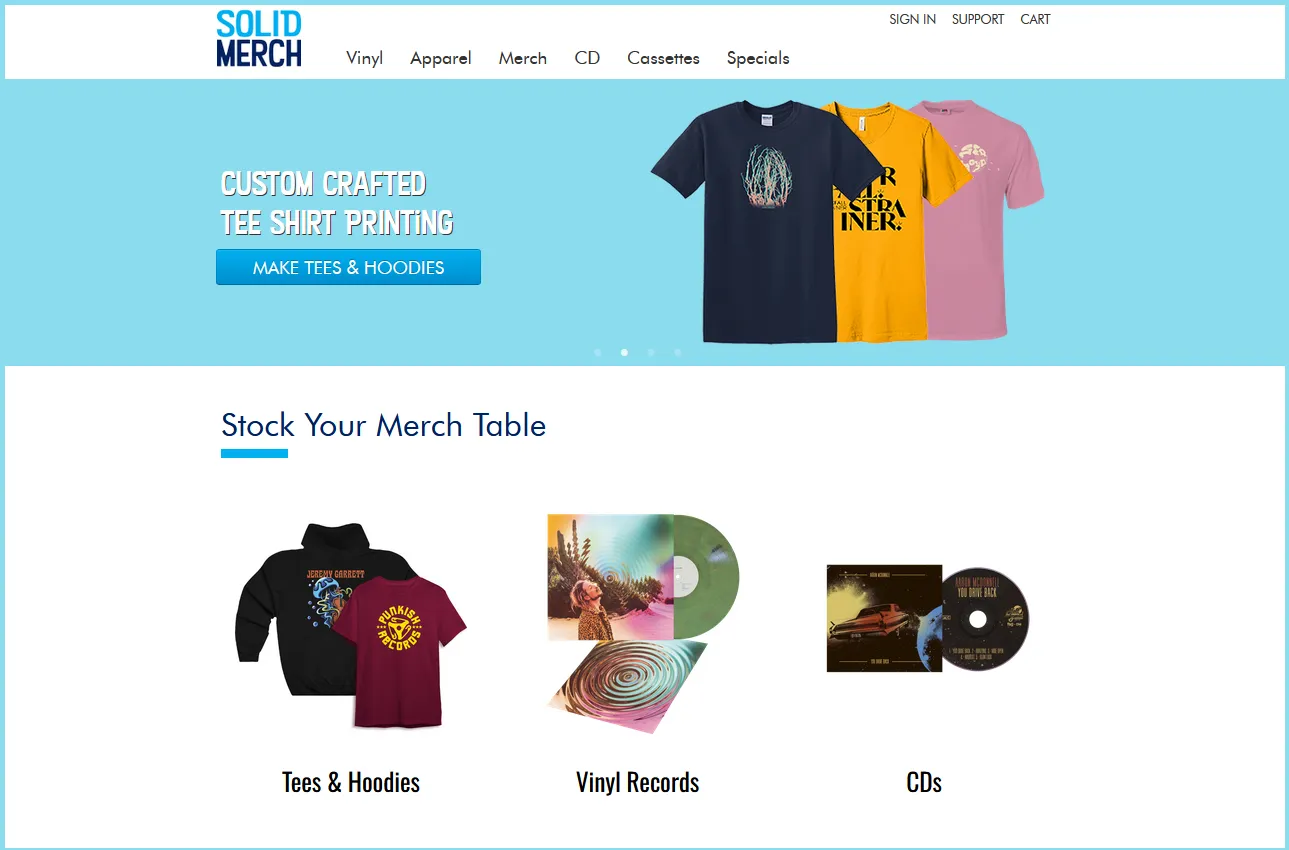 Solid merch webpage