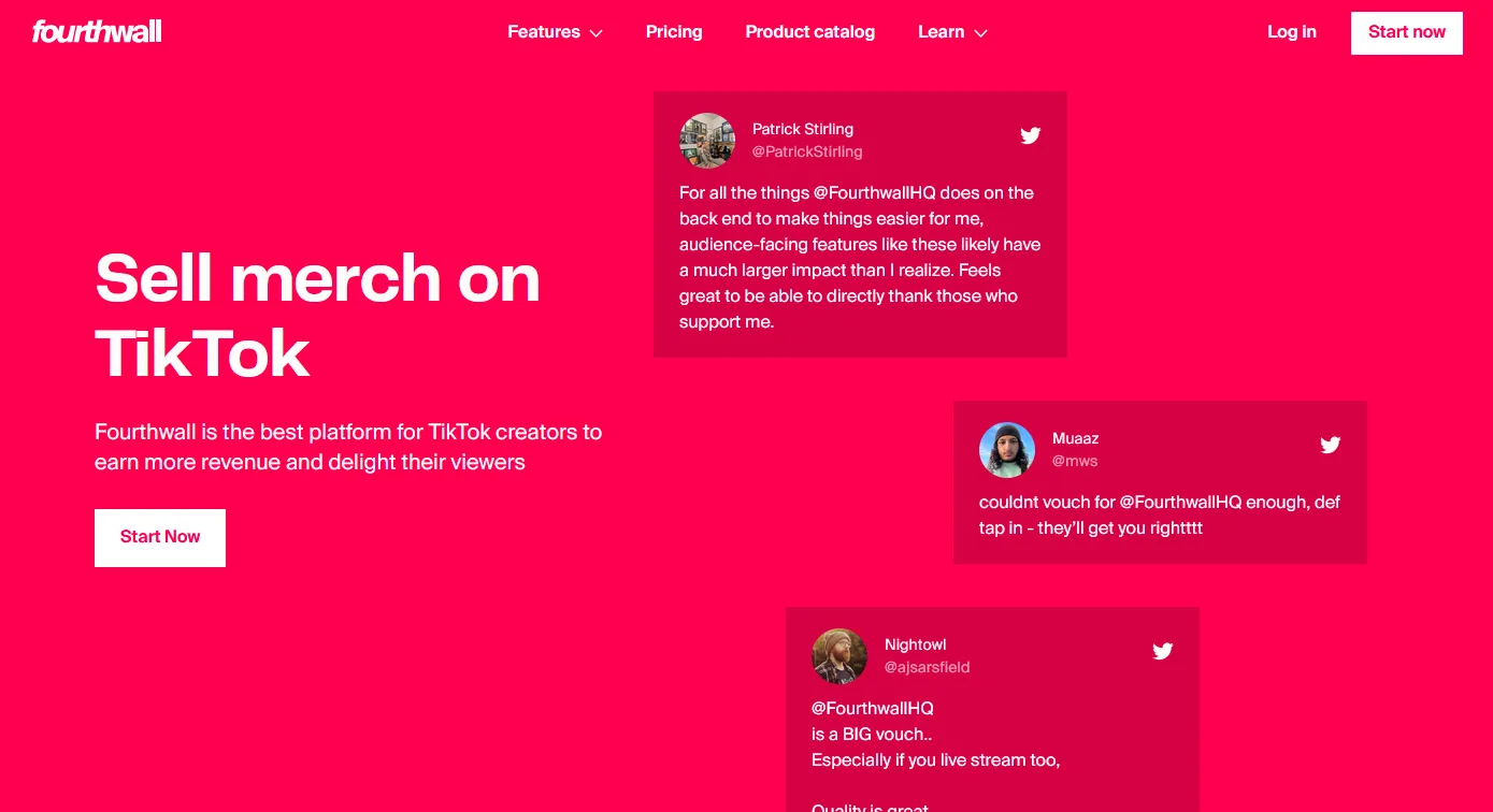 Fourthwall's TikTok selling page