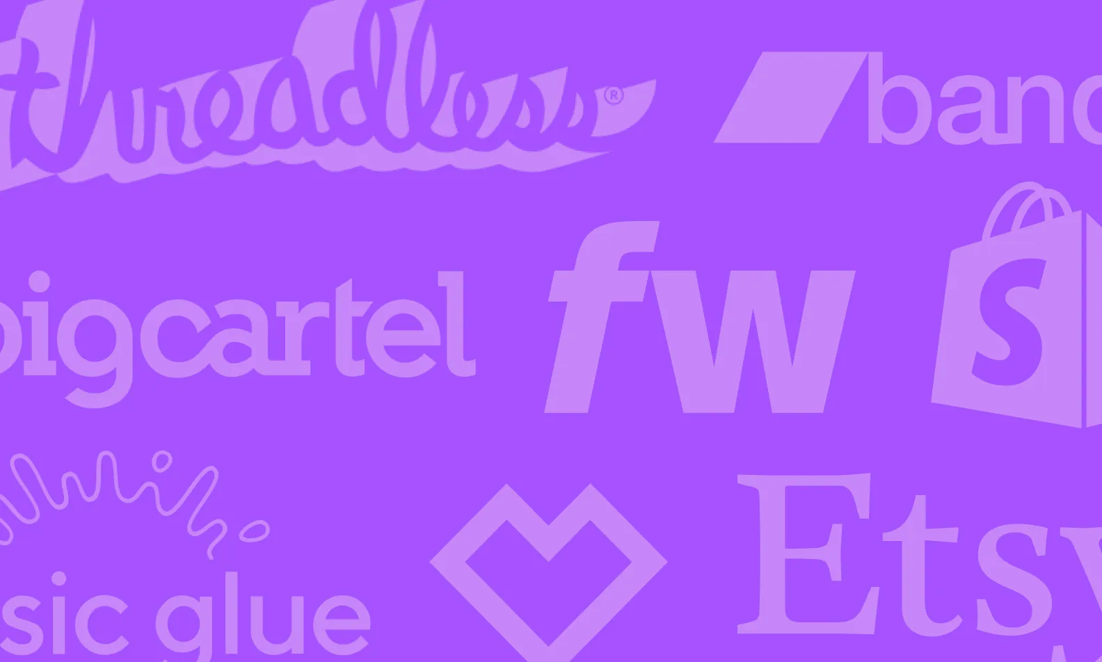 Logos of band merch sites like Fourthwall and Etsy