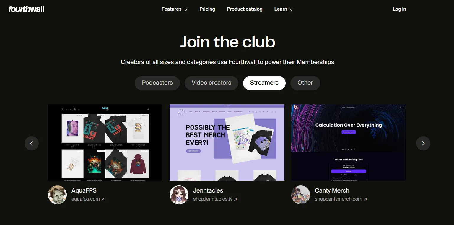 Fourthwall memberships page