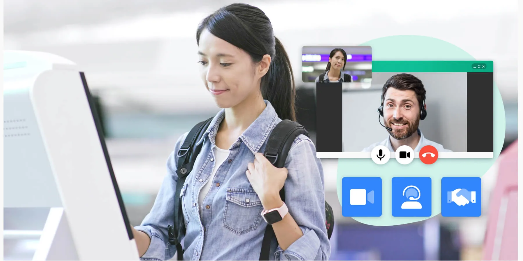 Woman talking to customer service agent