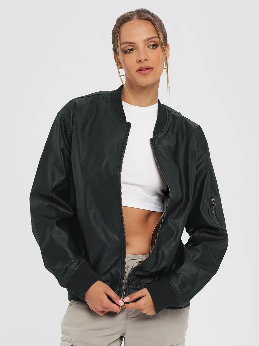 Threadfast Apparel Faux Leather Bomber Jacket