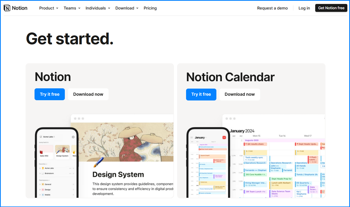 Screenshot of Notion website