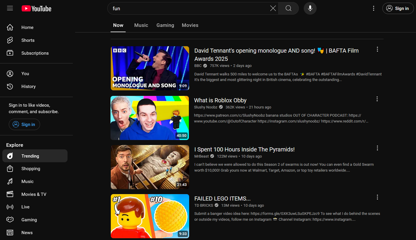 Examples of the variety of YouTube videos