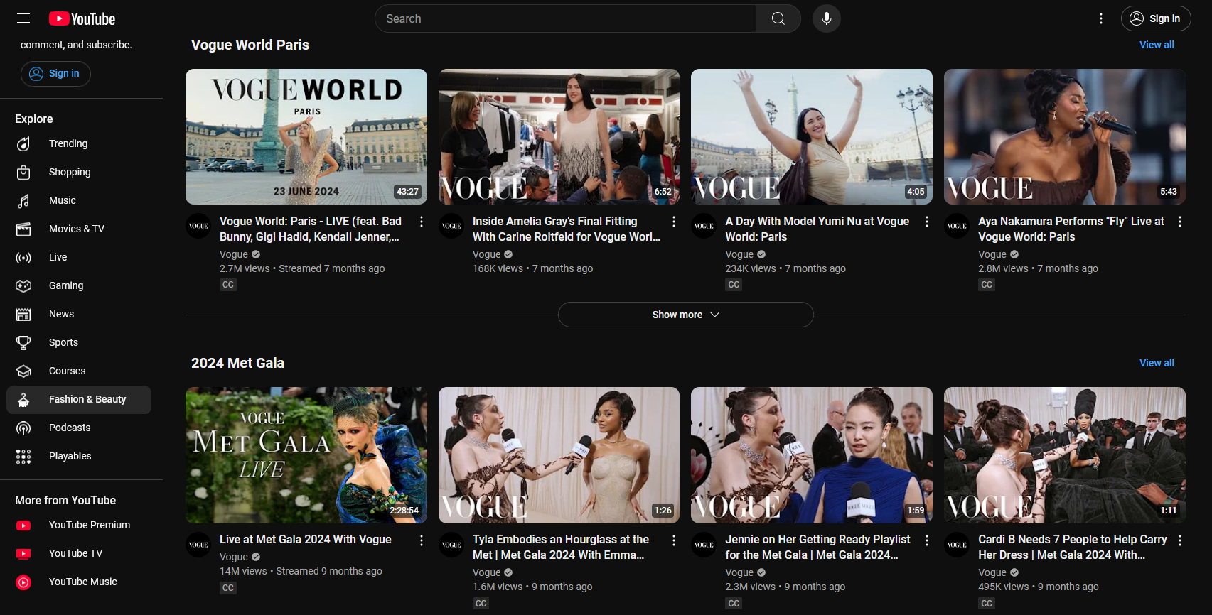 Examples of YouTube videos in the fashion niche