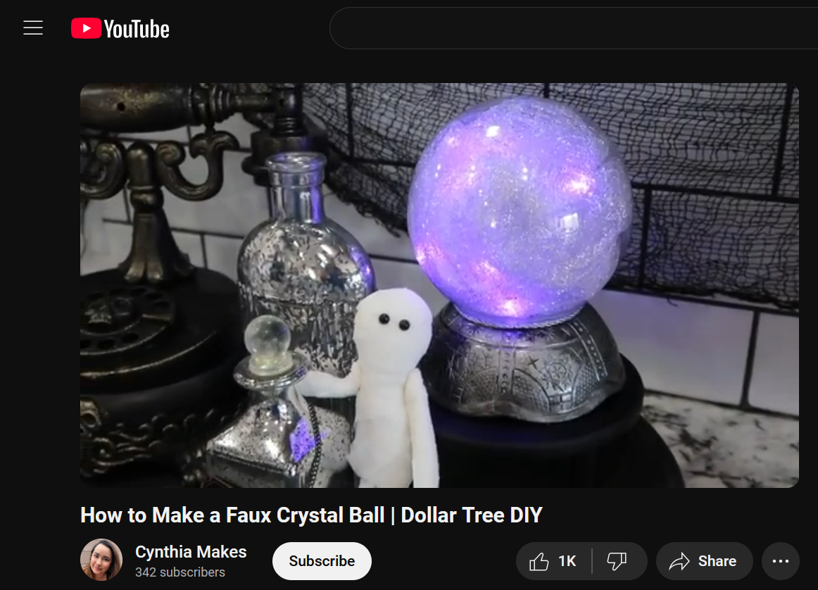 A YouTube channel showing a crystal ball