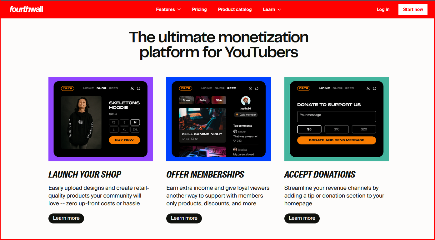 Screenshot of Fourthwall site welcoming YouTubers