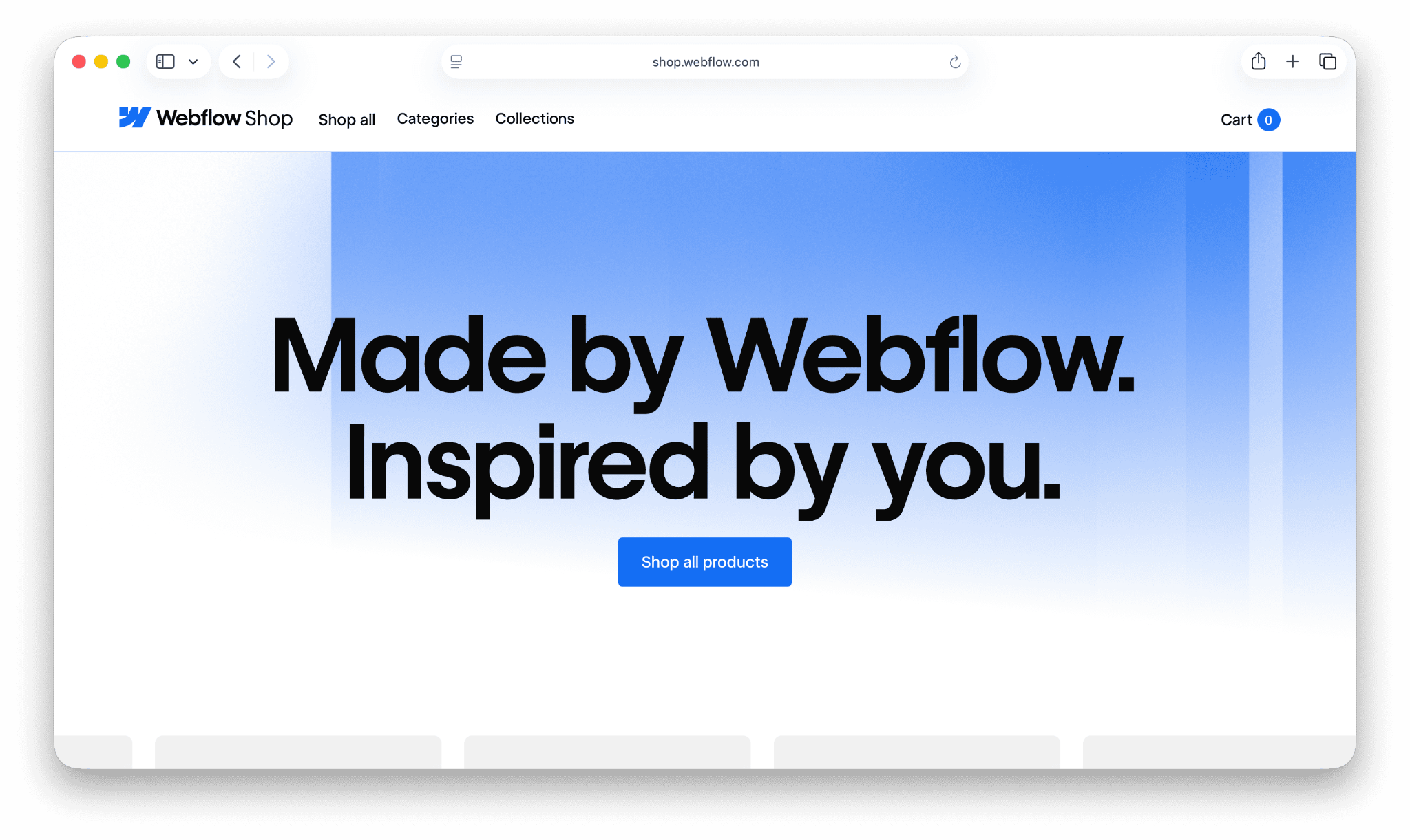 A screenshot of the Webflow swag store.