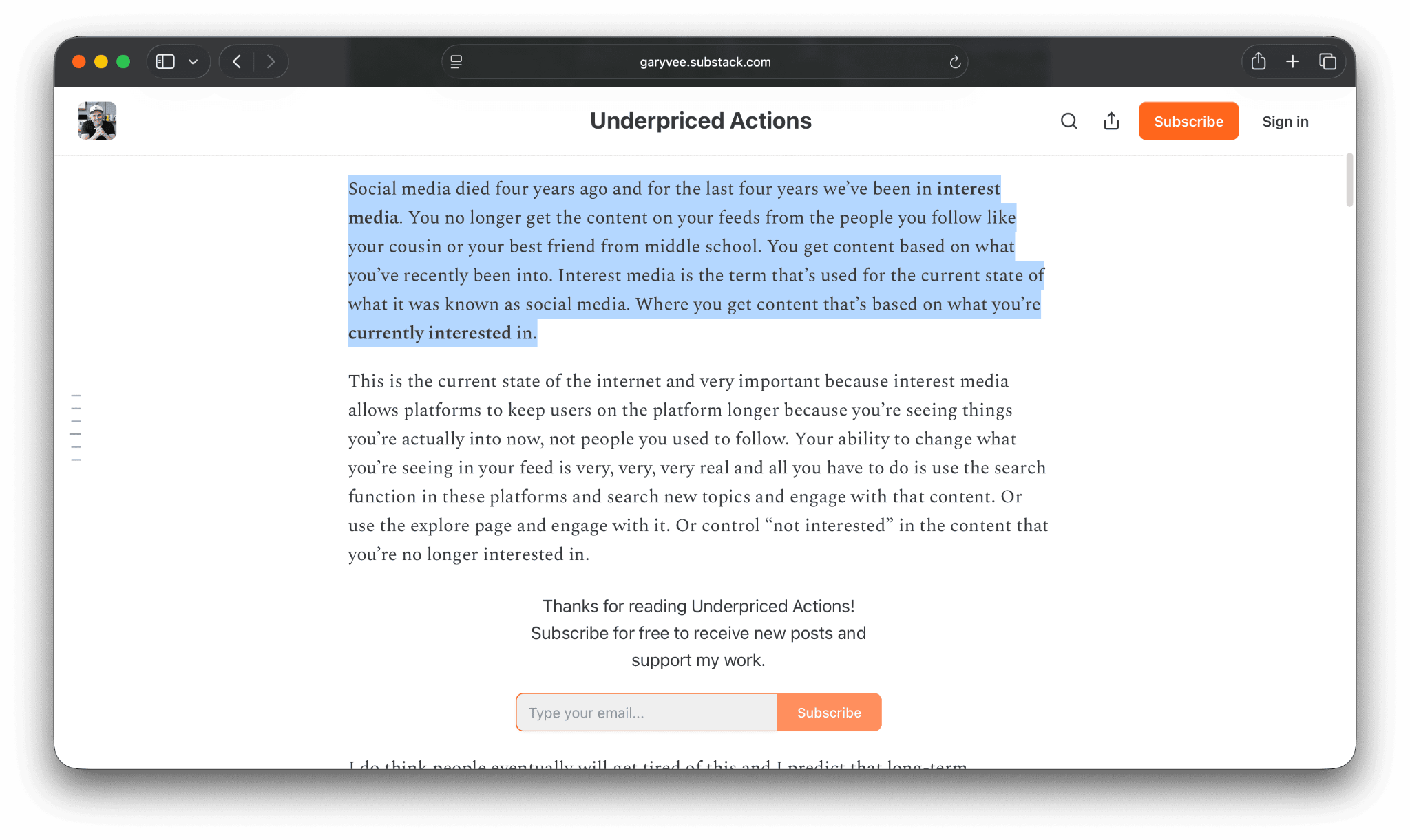 Screenshot showing excerpts from GaryVee’s Underpriced Actions newsletter.