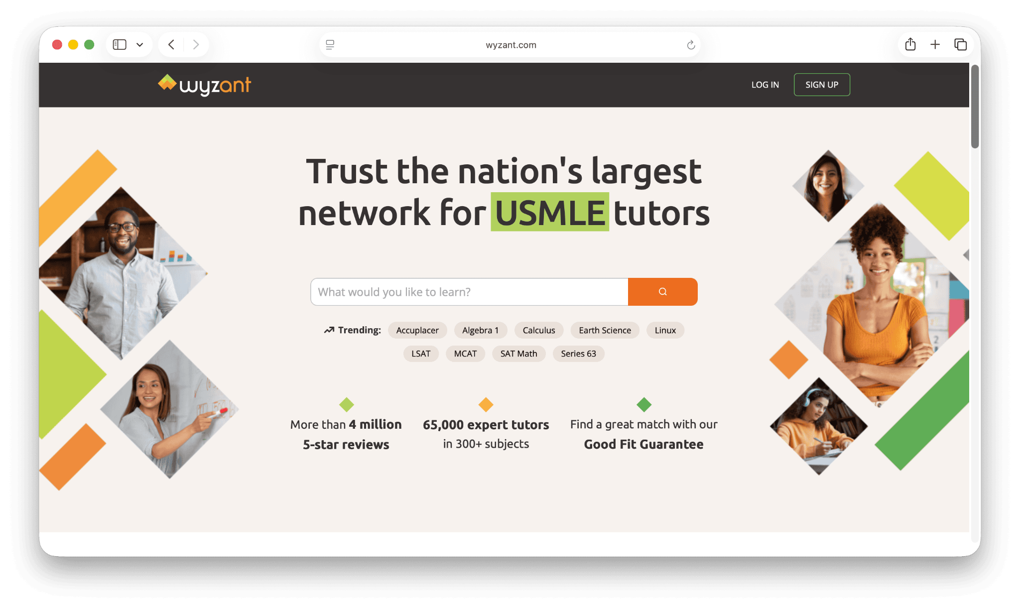 Screenshot of the Wyzant website.