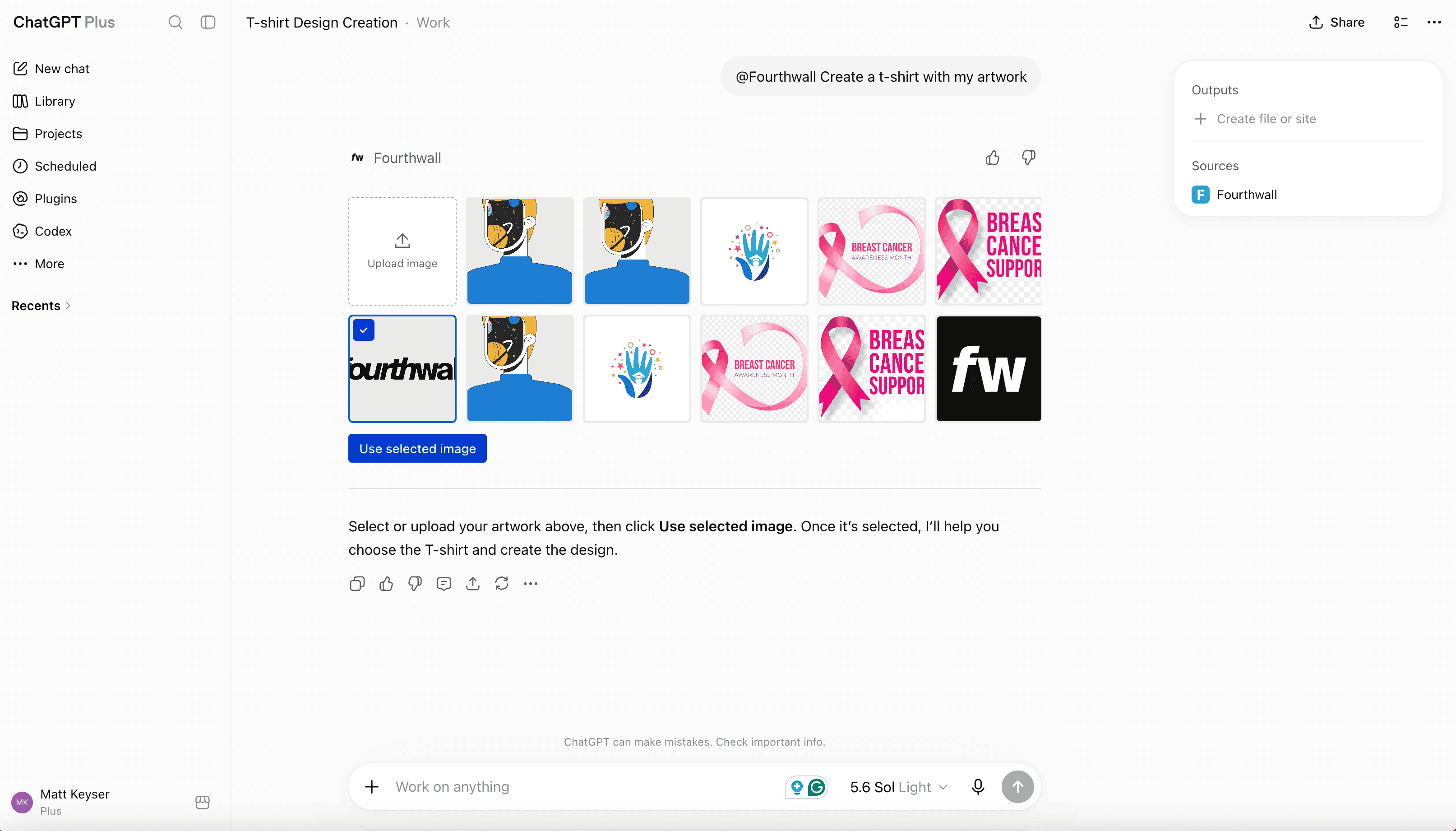 Fourthwall media library pops up in chat and asks you to select an image.