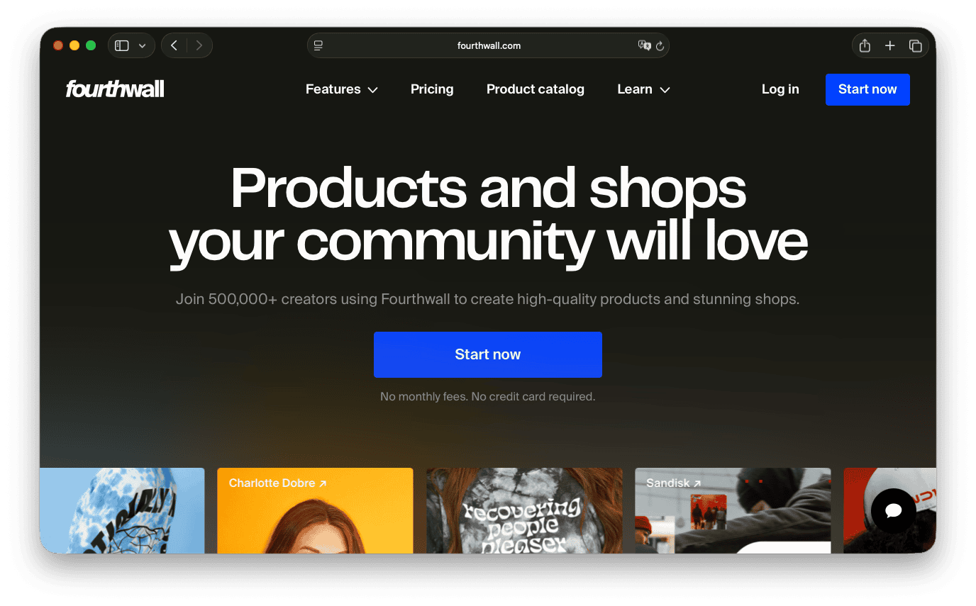 Fourthwall's (a Printful alternative) home page
