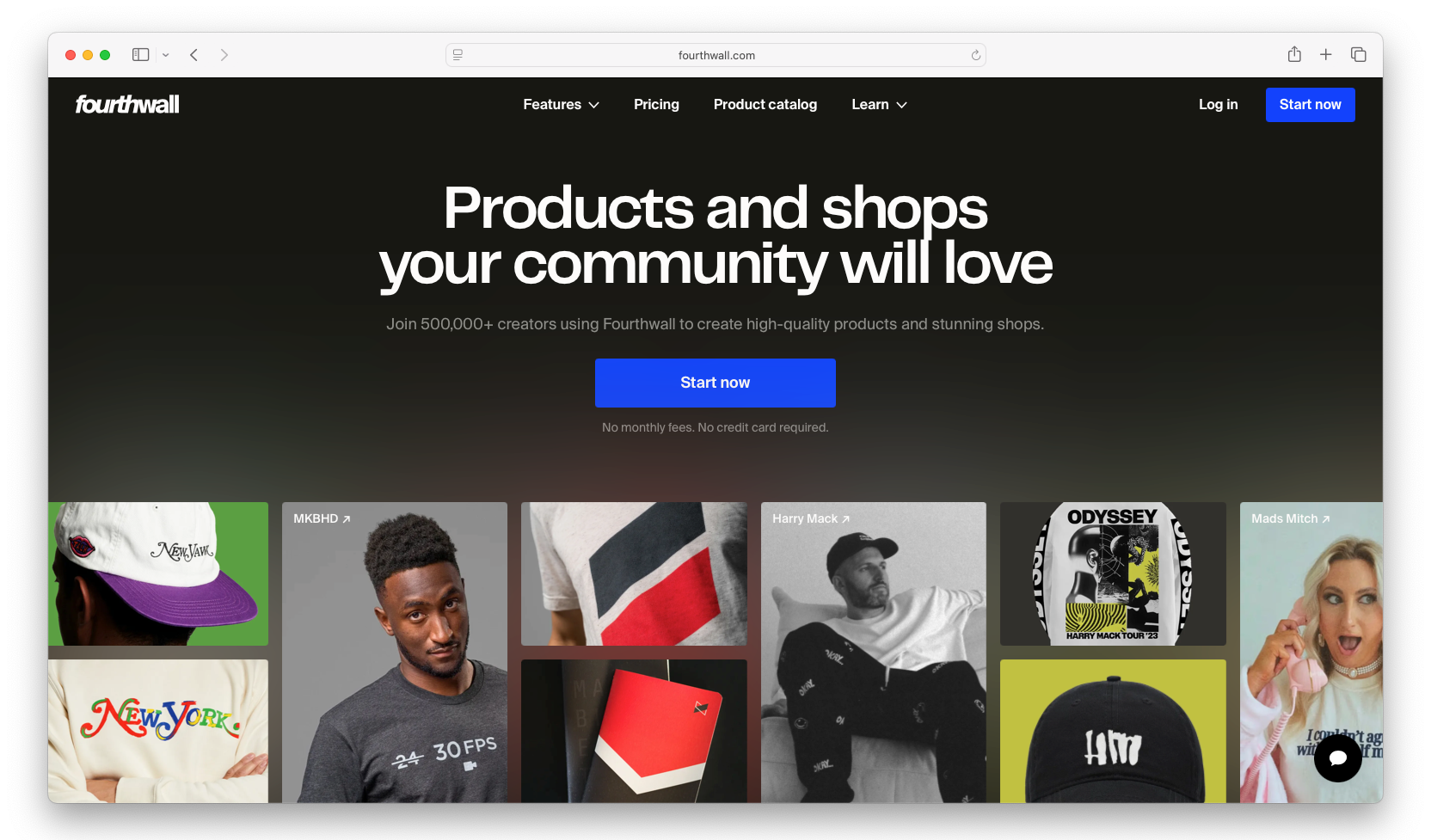 Fourthwall homepage: creator merch platform for custom shops, apparel, and print-on-demand