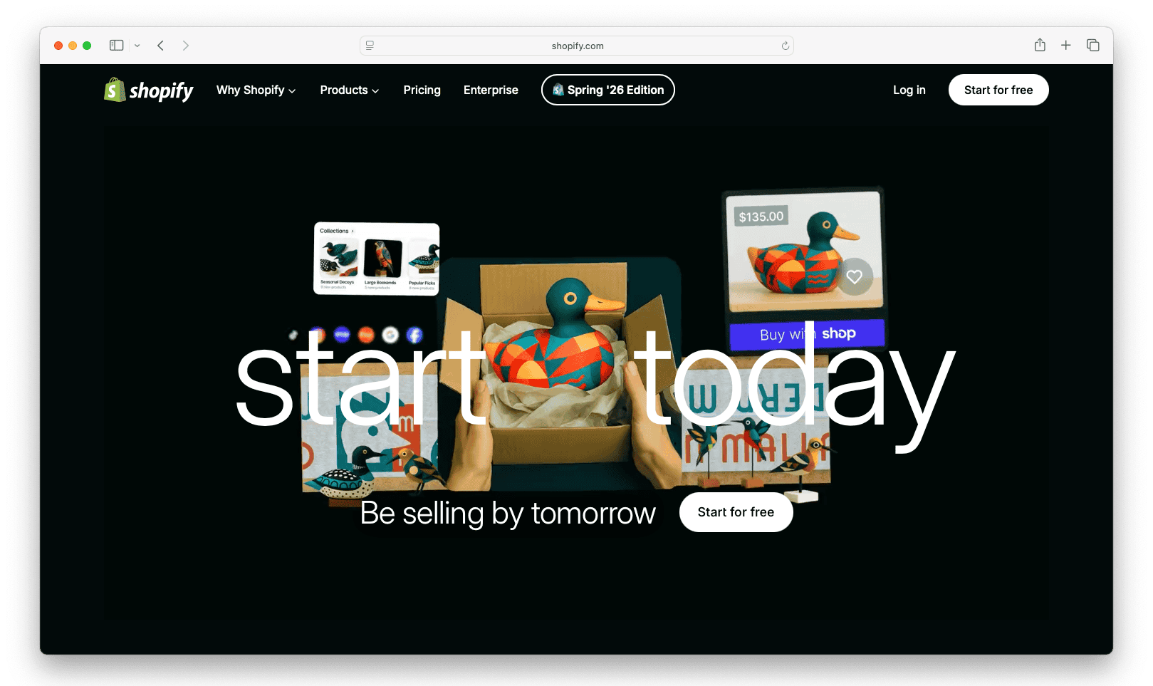 Shopify homepage: ecommerce platform to start an online store, sell products, build website