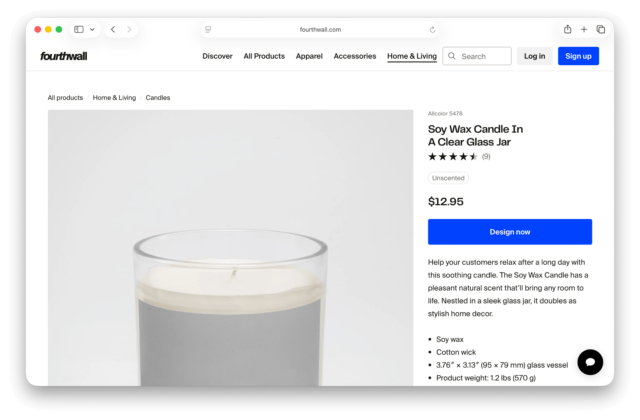 Fourthwall soy wax candle in a clear glass jar with custom printing