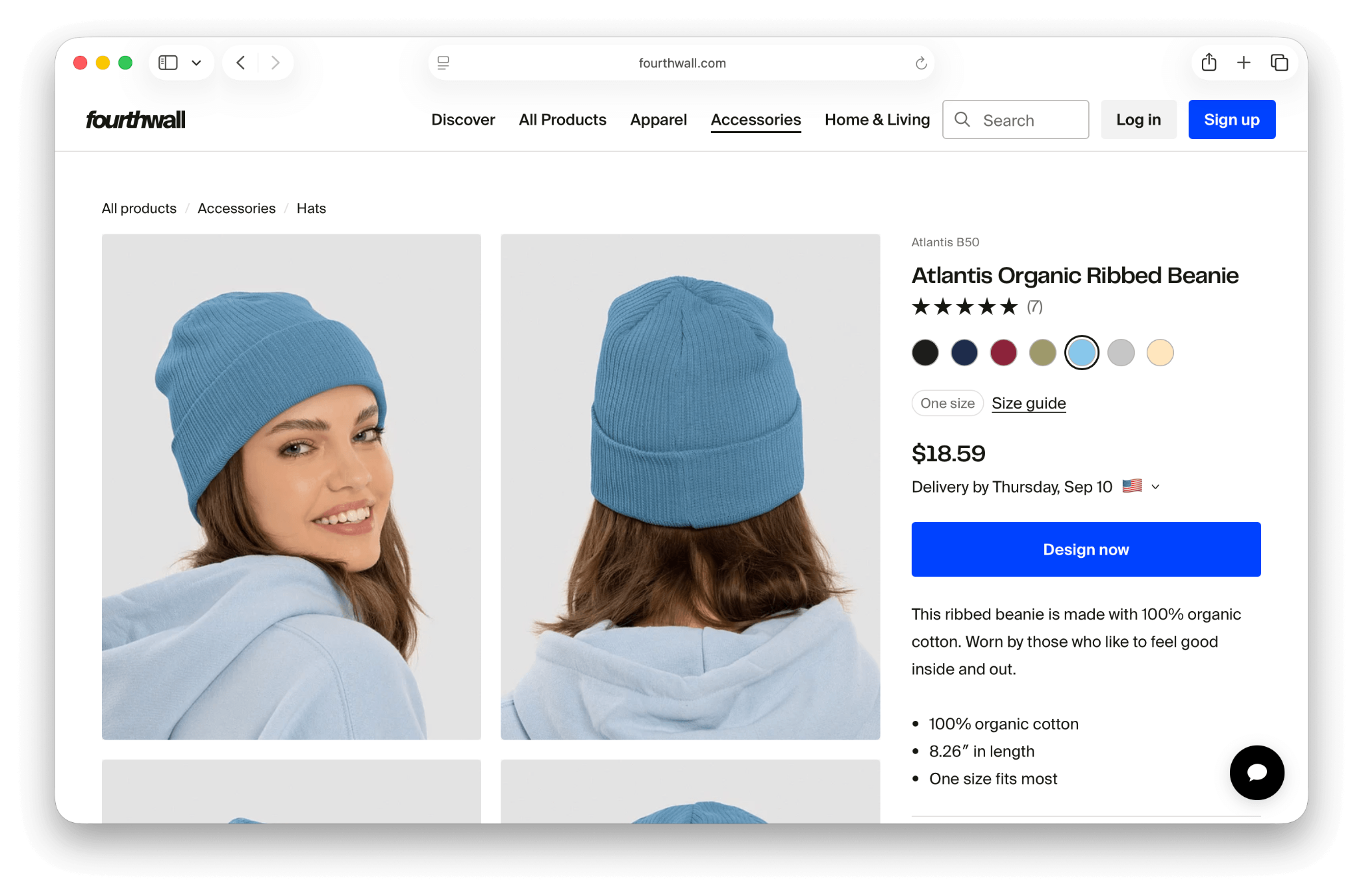 Atlantis ribbed beanie made from 100% organic cotton